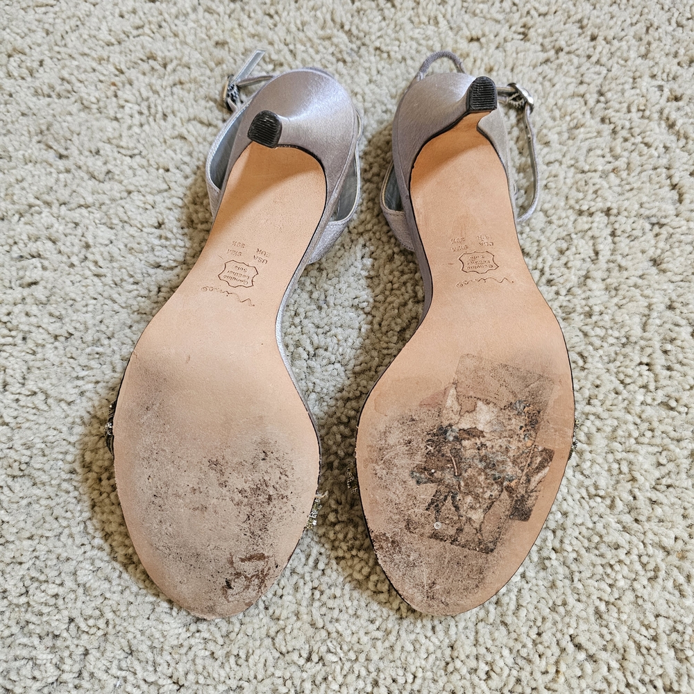 Nina Silver Satin Sandals Size 9.5 - Picture 9 of 11